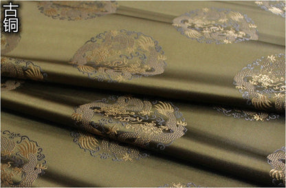 Dragon Brocade Fabric: Multicolor Chinese Silk Rayon Blend (29.5"W)