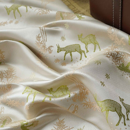 Green Deer Faux Silk Brocade Fabric: 59" Wide, By The Meter
