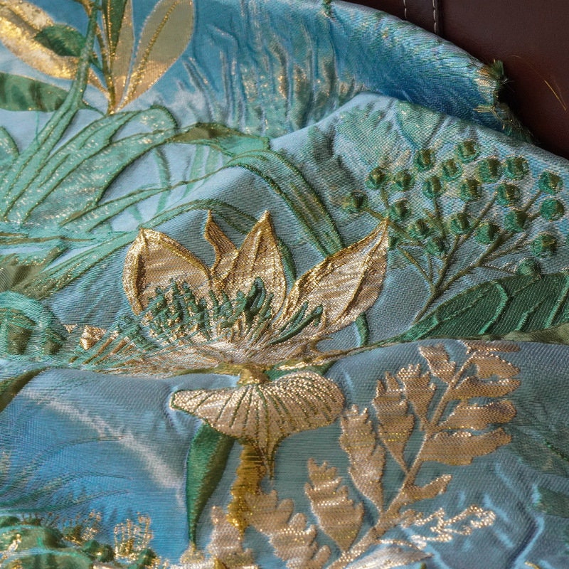 Gold Thread Jacquard Fabric: 3D Floral Designer Fabric