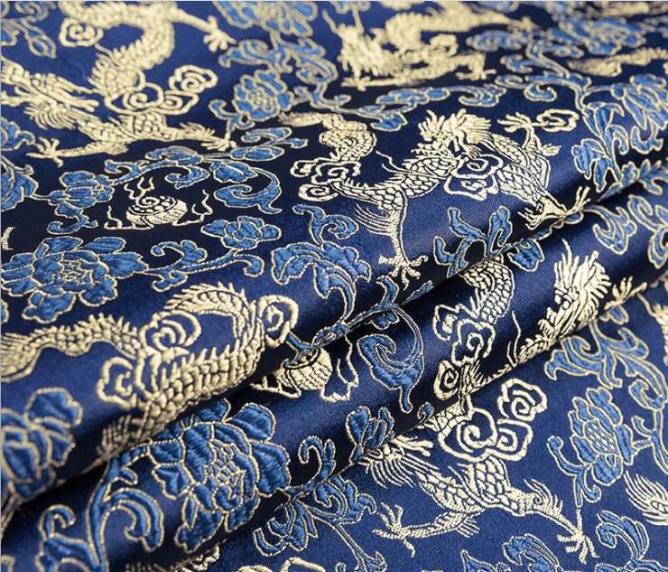 Tissu brocart de soie bleu royal : matériau de couture d’ameublement traditionnel
