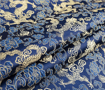 Tissu brocart de soie bleu royal : matériau de couture d’ameublement traditionnel