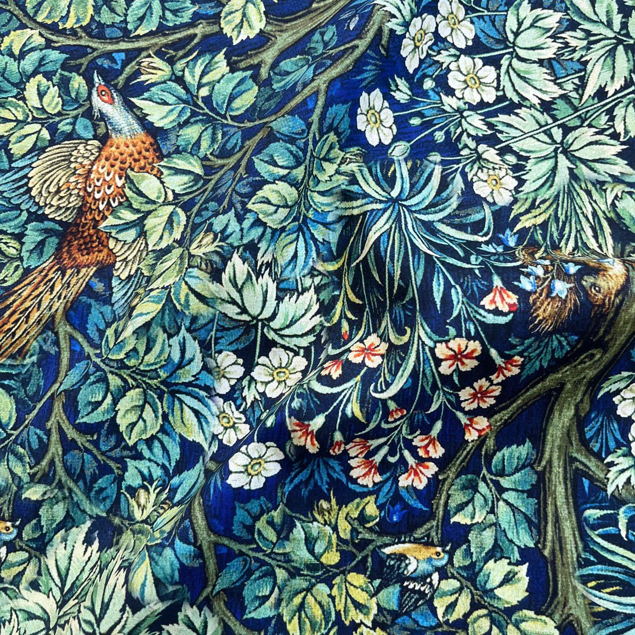 1960s Cotton Fabric: Bird & Floral Print, 59" Wide