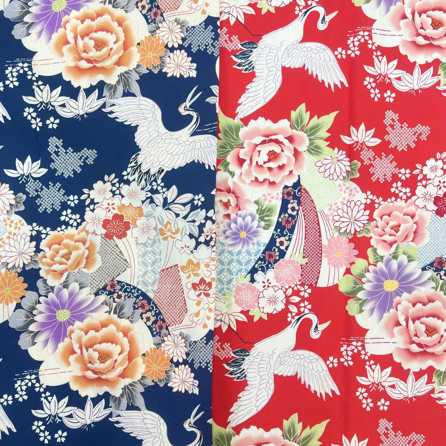 Japanese Crane Flower Fabric: 100% Cotton Sewing Material
