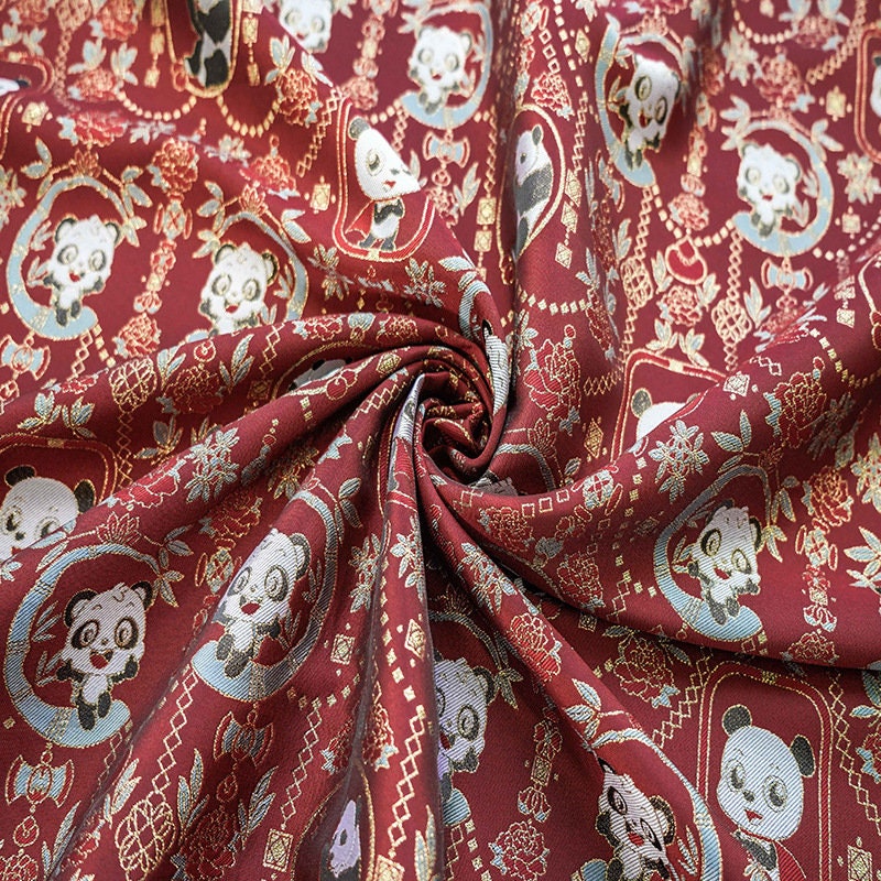 Panda Jacquard Fabric With Gold Thread: 59" Wide, Cheongsam Costume Decor