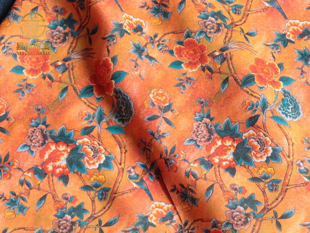 Floral Ramie Fabric: Dunhuang Style Print, 57" Wide