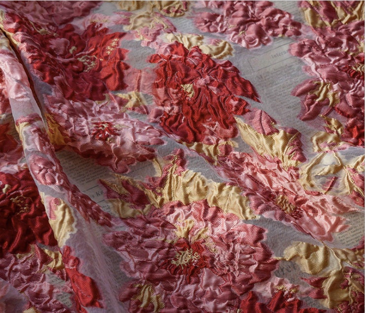 Floral Organza Jacquard Fabric: Gold Thread Upholstery, 56" Wide