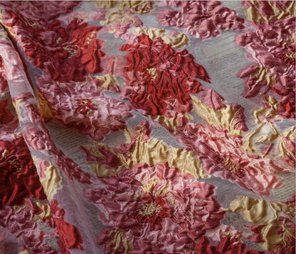Floral Organza Jacquard Fabric: Gold Thread Upholstery, 56" Wide