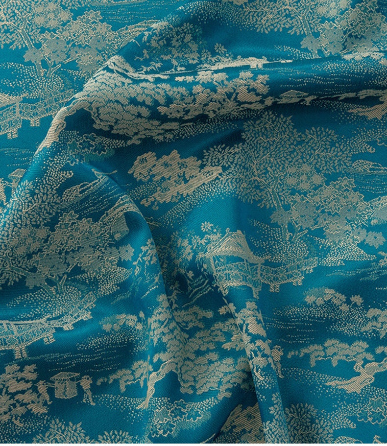 Ancient Chinese Jacquard Fabric: 59"W Rayon Upholstery Sewing Material