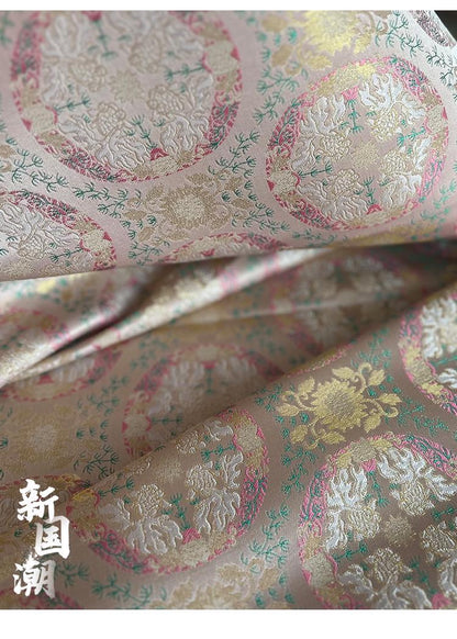 Tissu jacquard brocart à motif floral : style rétro poisson rouge, 150 cm de large
