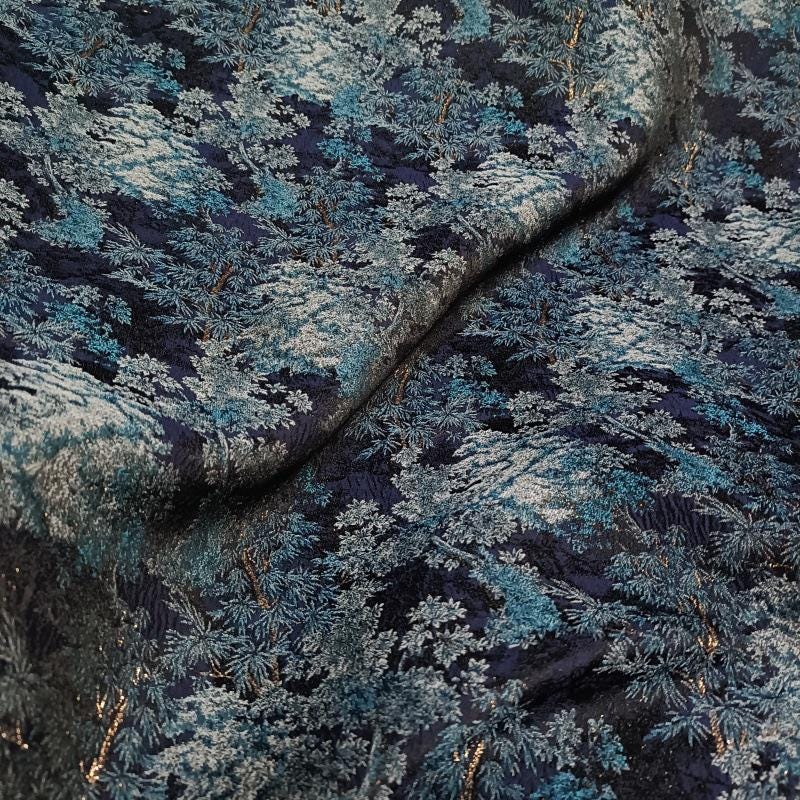 Ice Blue Jacquard Fabric With Gold Thread | Textured Embossed Material, 64" Wide