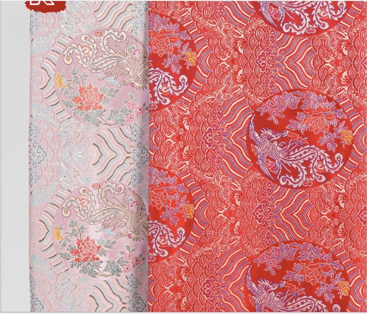 Phoenix Brocade Fabric: Sea Wave Silk Rayon Jacquard (29.5"/75cm)