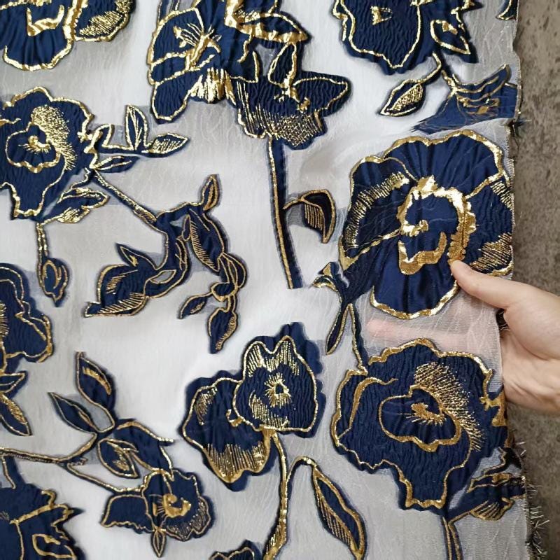 Gold Thread Jacquard Organza Fabric: 3D Embossed Texture, 54" Wide