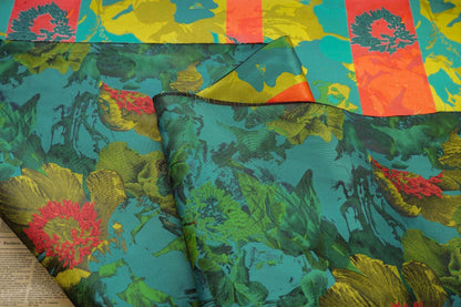 Green Floral Jacquard Fabric: 64"W Polyester Upholstery & Drapery