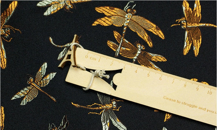 Dragonfly Floral Brocade Jacquard Fabric: Elegant Chinese Style, 29.5"W