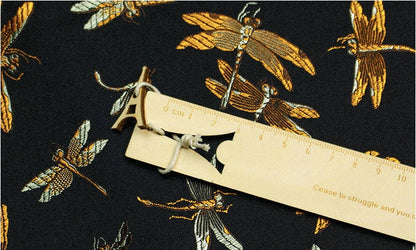 Dragonfly Floral Brocade Jacquard Fabric: Elegant Chinese Style, 29.5"W