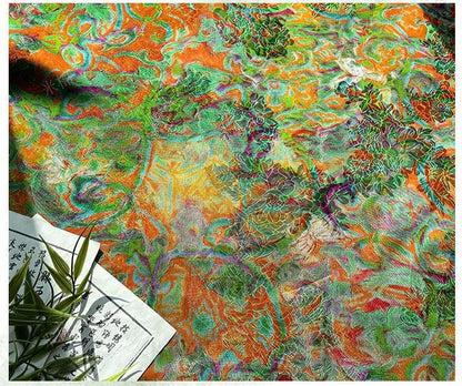 Rayon Silk Jacquard Xiangyun Fabric, Flowing Rainbow Vine Handcrafted Textile for Dressmaking, Quilting, DIY Sewi"W