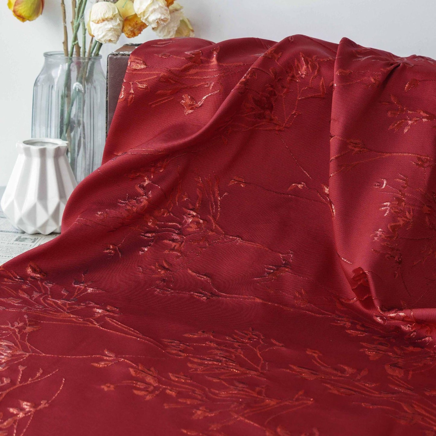 Embossed Gold Thread Floral Jacquard Fabric ��� Festive & Elegan"W