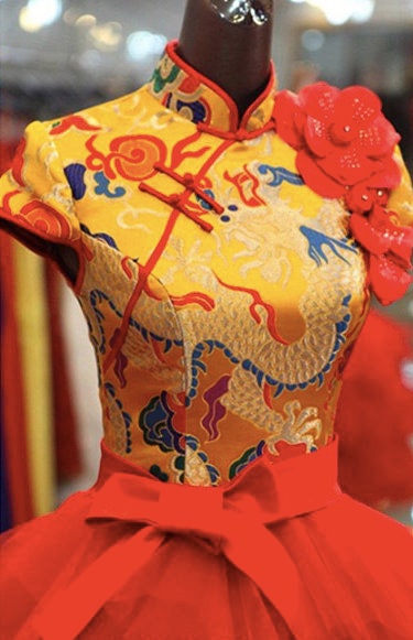 Chinese dragon robe, cheongsam, Tibetan robe, spinning Fabric, silk, satin, and brocade, 29"W