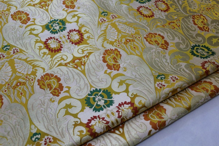 Chrysanthemum Brocade Fabric: Chinese Folk Tapestry Silk Rayon Blend, 29" Wide