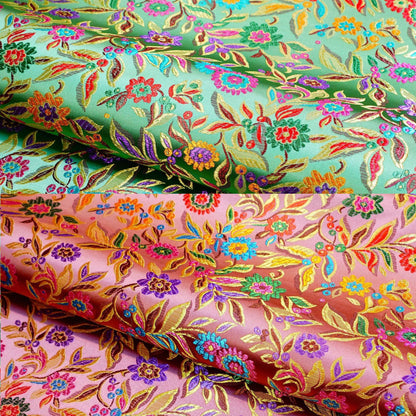 Floral Brocade Fabric: Chinese Leaf Design, 45" Wide