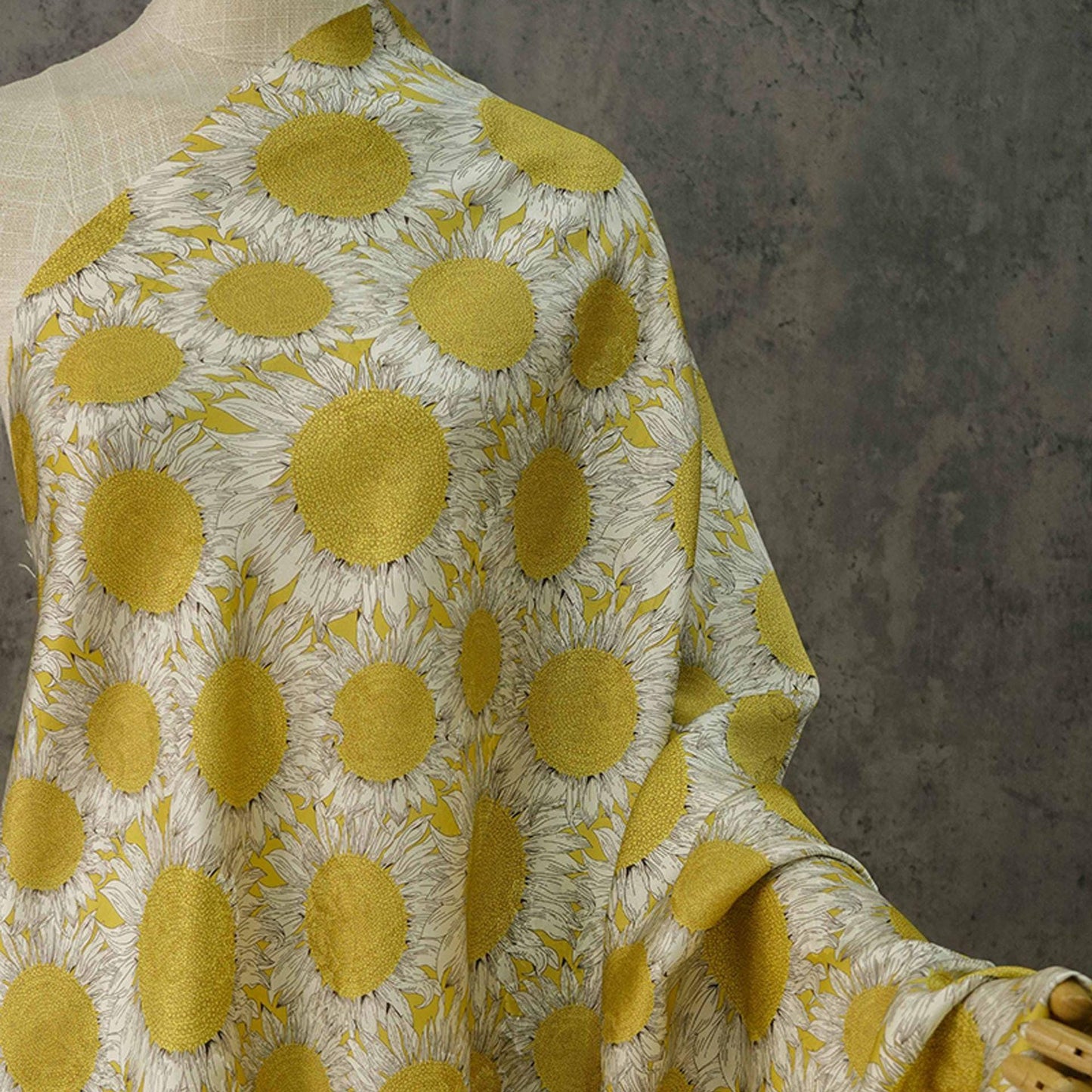 Sunflower Tea Silk Satin Fabric: Digital Print, 55" Wide