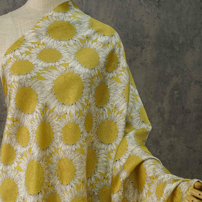 Sunflower Tea Silk Satin Fabric: Digital Print, 55" Wide