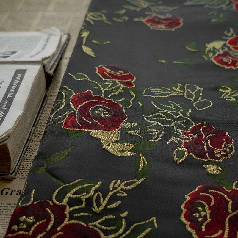 Gold Thread Rose Jacquard Fabric: 3D Texture Upholstery, Costume, Decor - 63" Wide