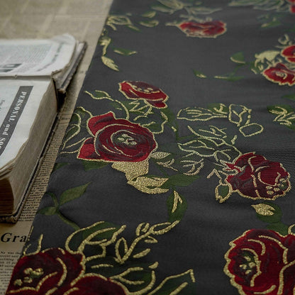 Gold Thread Rose Jacquard Fabric: 3D Texture Upholstery, Costume, Decor - 63" Wide