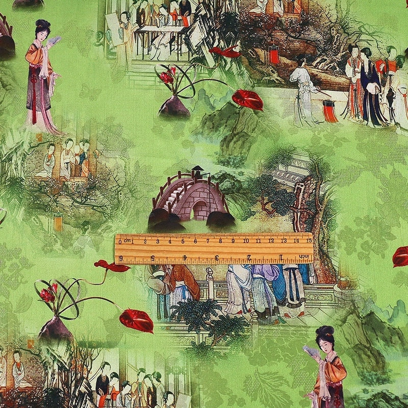 Tissu à imprimé floral botanique rouge : Ancient Lady Sewing Fabric, 150 cm de large