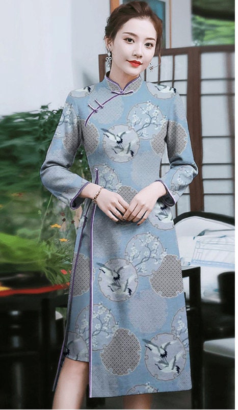Crane & Plum Blossom Jacquard Fabric: Cheongsam Qipao Sewing Material