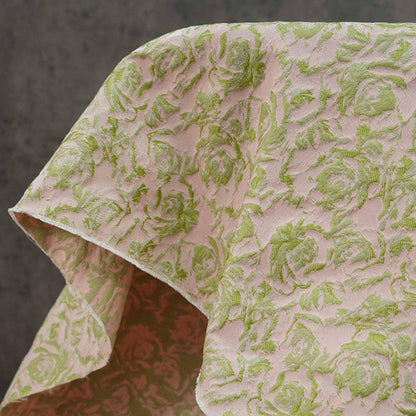 Floral Jacquard Woven Fabric: Green, Pink & Gold Reversible Upholstery - 60"W