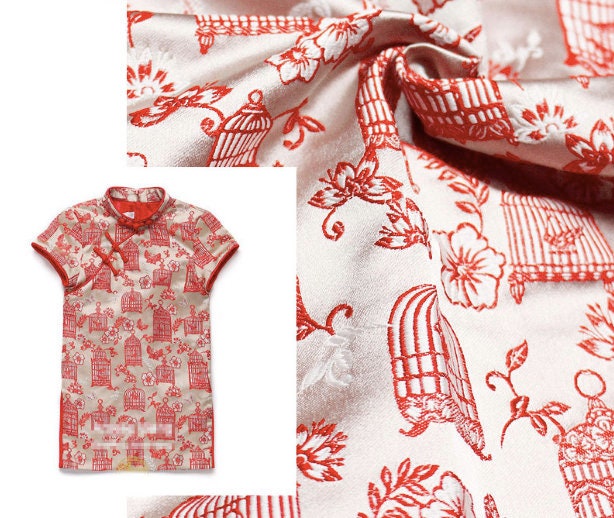 2 Colors Chinese Brocade Fabric Birdcage Cushion cover suit pillow case cheongsam Qipao Fabric