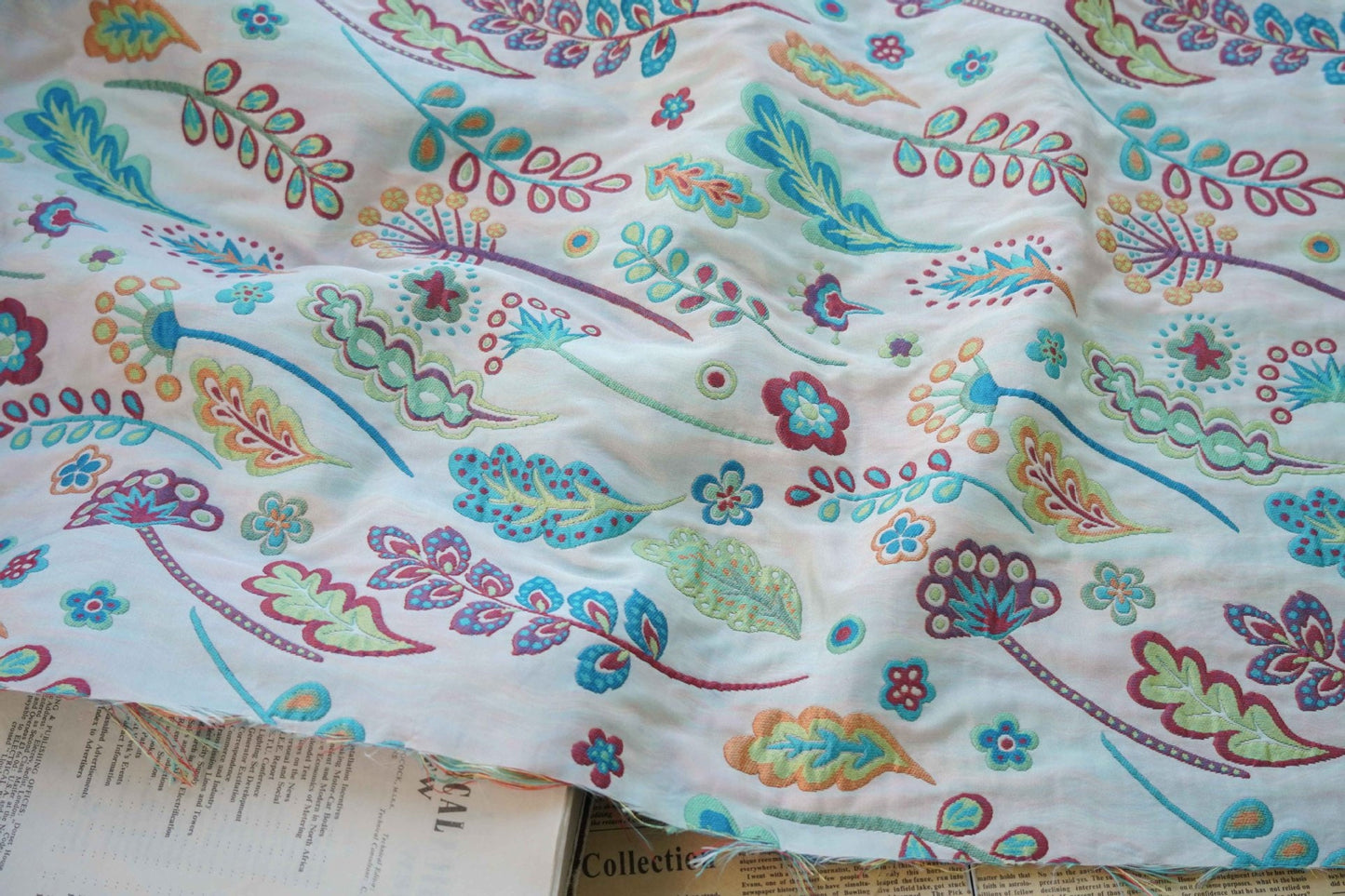Floral Jacquard Woven Fabric: 3D Embossed Upholstery, Costume, Decor (55"W)