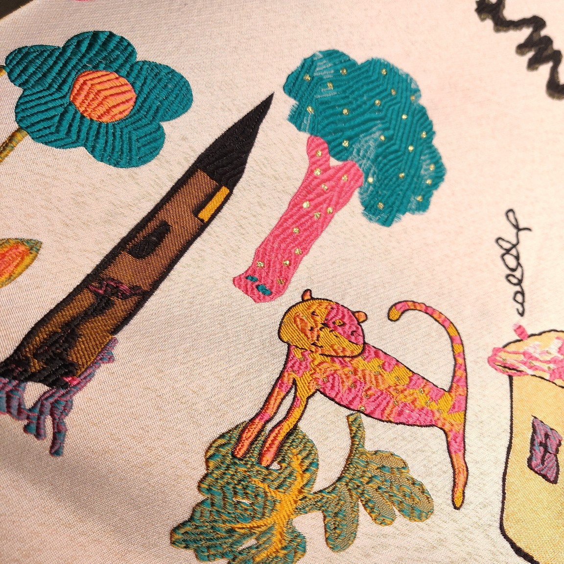 Cartoon Jacquard Fabric: Orange Pink 3D Woven Embossed Material, 56"W