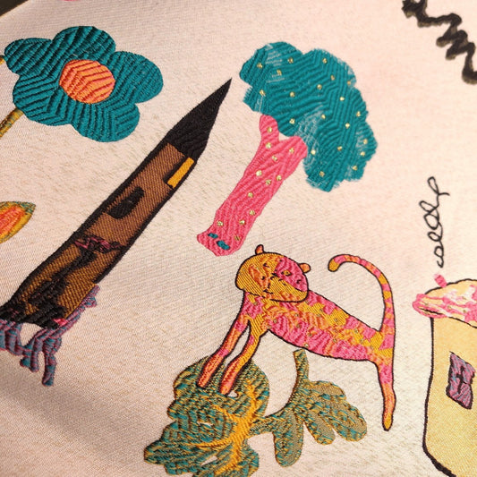Cartoon Jacquard Fabric: Orange Pink 3D Woven Embossed Material, 56"W