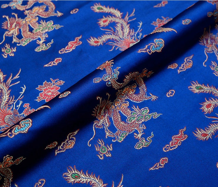 Tissu brocart de soie bleu royal : matériau de couture d’ameublement traditionnel