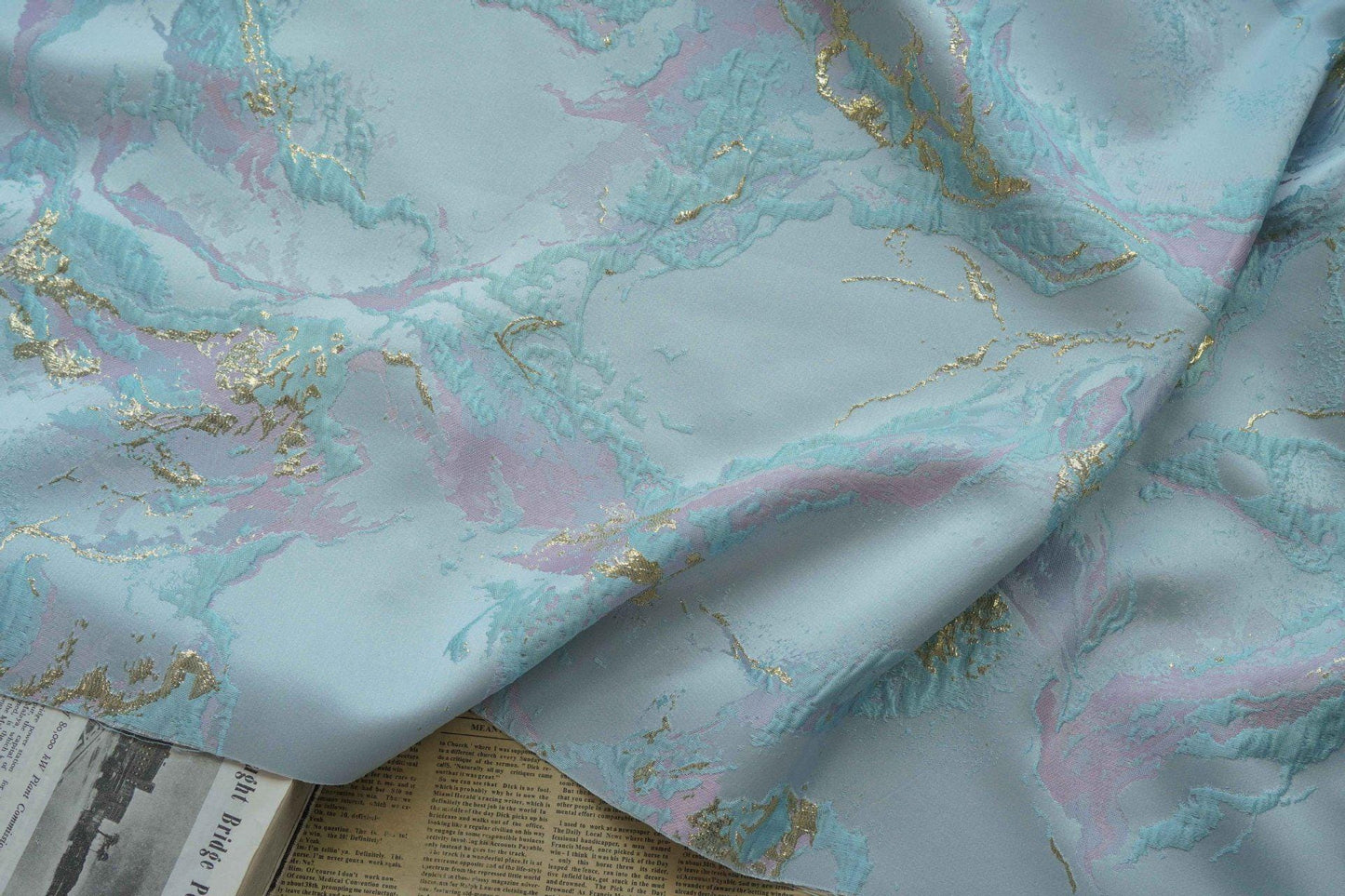 Gold Thread Jacquard Fabric: 3D Oil Painting Texture, 57" Wide