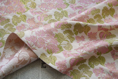 Pink Floral Jacquard Brocade Fabric with Gold Thread, 58" Wide