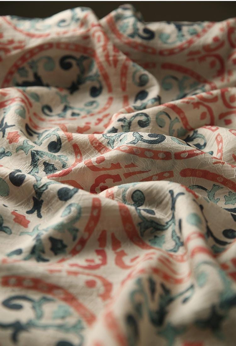 Tissu Tencel Ramie : Impression Dunhuang, Couture et Ameublement - Au mètre