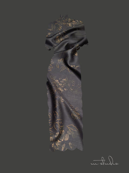 Chinese Ink Painting Cotton Fabric: Floral Drapery, Costume Sewing (55"W)