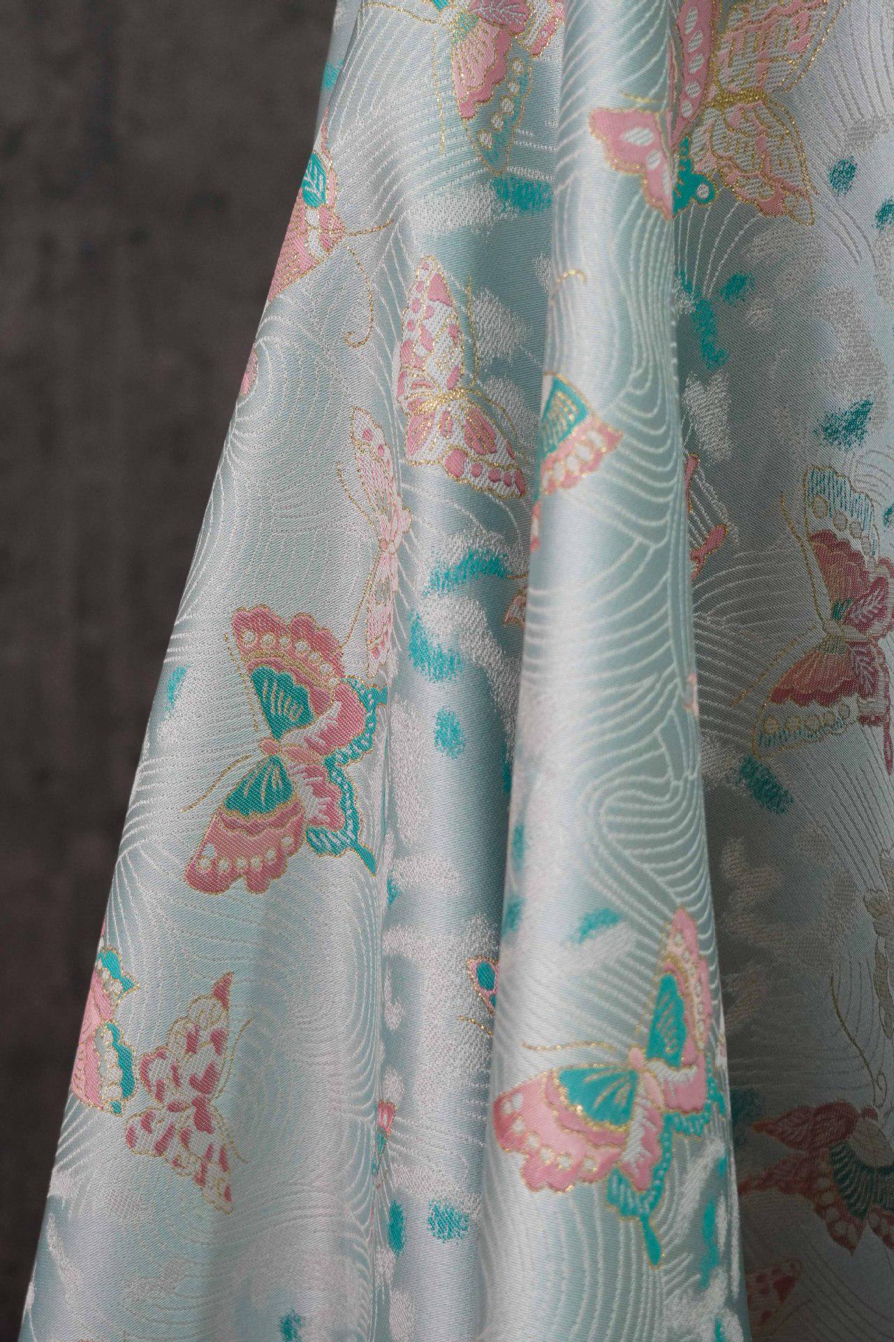 Butterfly Jacquard Fabric: Gold Thread Polyester Rayon Blend, 57"W