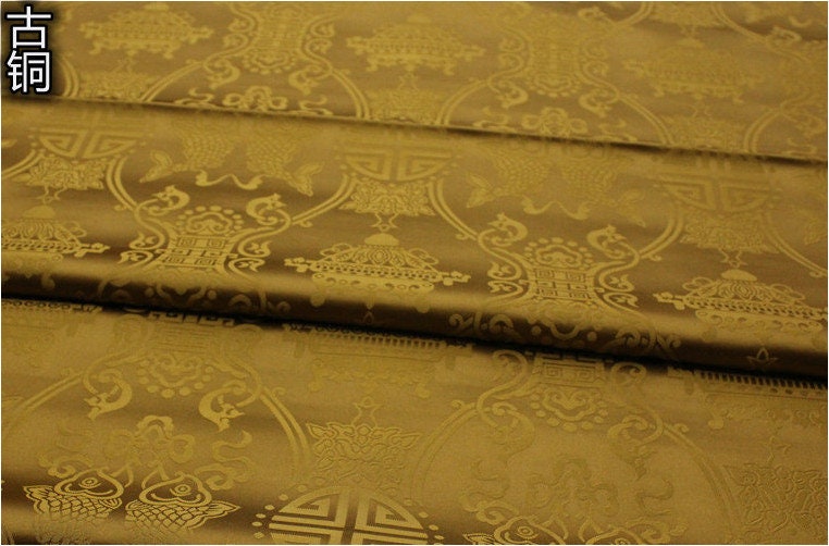 Brocart de soie chinois : motif double Poissons, ameublement et costumes
