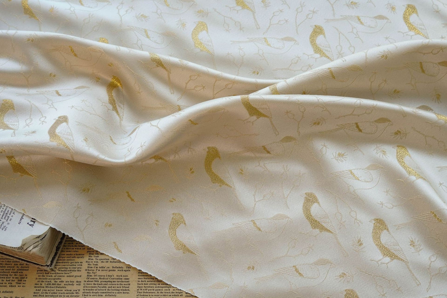Birds Jacquard Satin Fabric: Brocade Sewing Material, 59"W