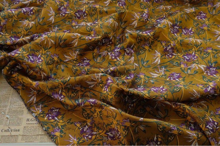 Caramel Floral Embossed Jacquard Fabric: 57" Wide Polyester