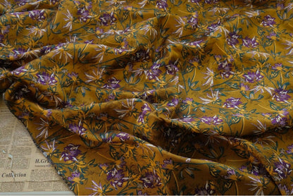 Caramel Floral Embossed Jacquard Fabric: 57" Wide Polyester