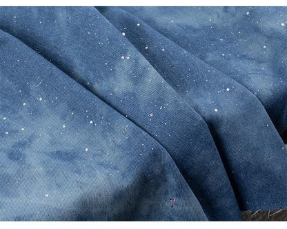 Blue Tie-Dye Denim Fabric ��� Sparkling Sequins, 100% Cott" Wide