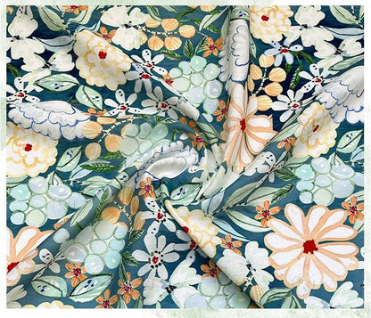 Tissu en coton imprimé numérique à motif floral des profondeurs marines ���� Quilting, confection de vêtements, couture, matériel de loisirs créatifs"Large