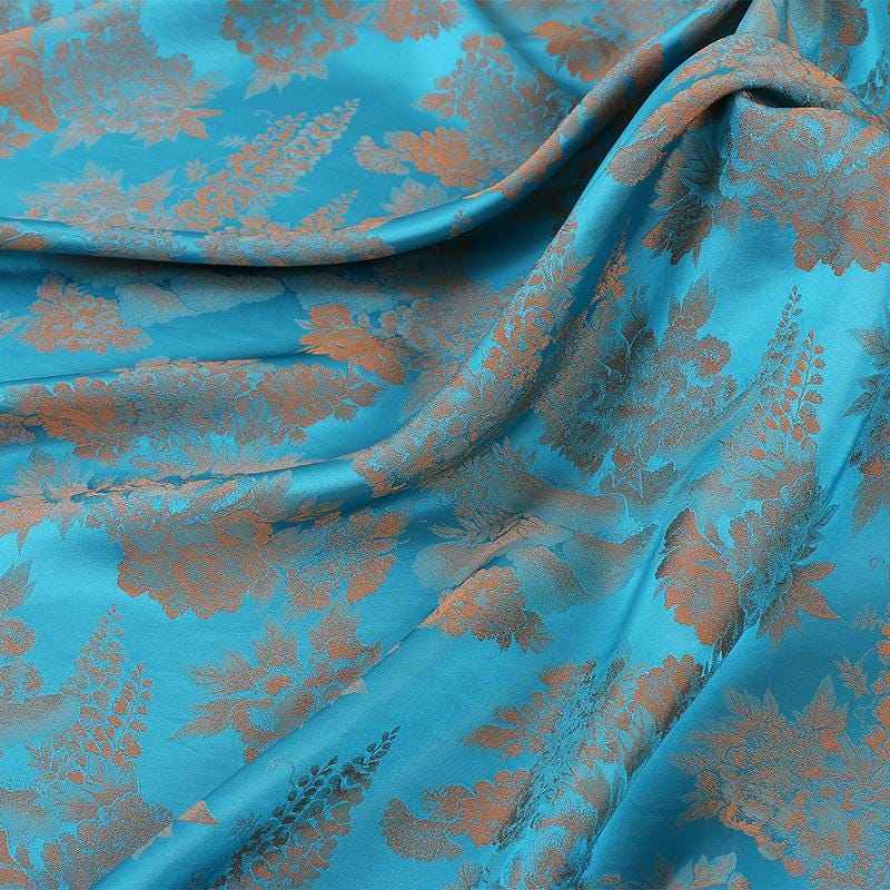 Floral Jacquard Satin Fabric: Two-Tone Teal Upholstery, 59"W