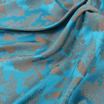 Floral Jacquard Satin Fabric: Two-Tone Teal Upholstery, 59"W