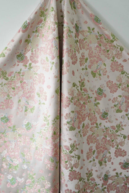Peach Blossom Gold Thread Brocade Fabric | Luxury Floral Fabric, 65"W